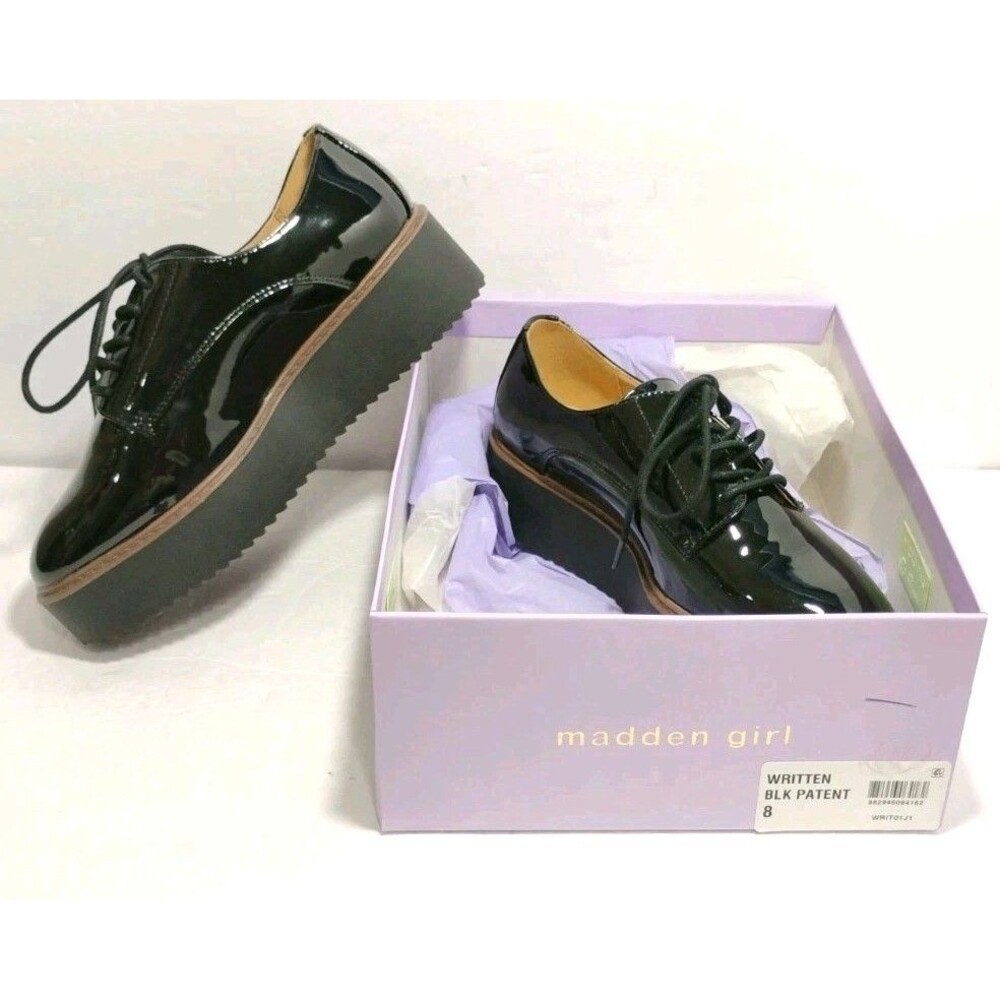 Madden Girl Written Shoes Womens 8M Black Patent Leather Platform - Picture 2 of 13